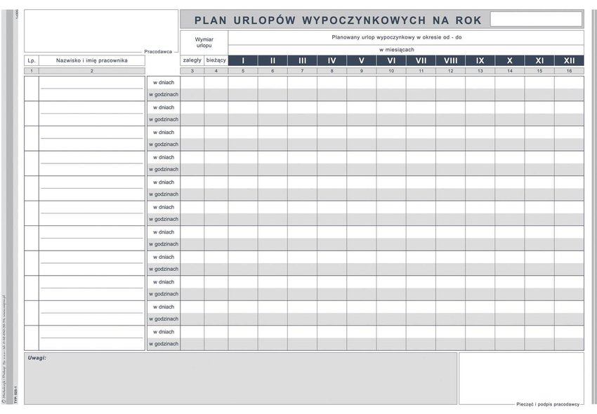 Plan Urlopów Wypoczynkowych A4 Offset 525-1 /MiP