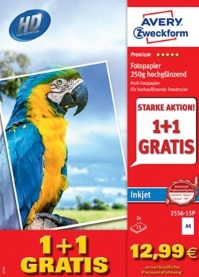 Papier Fotograficzny Premium A4 250g 15+15szt. Gratis Avery 210x297 Biały Błyszczący No.2556-15P