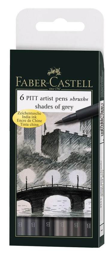 Pitt Artist Pen Grey 6 Kolorów Etui Faber-Castell