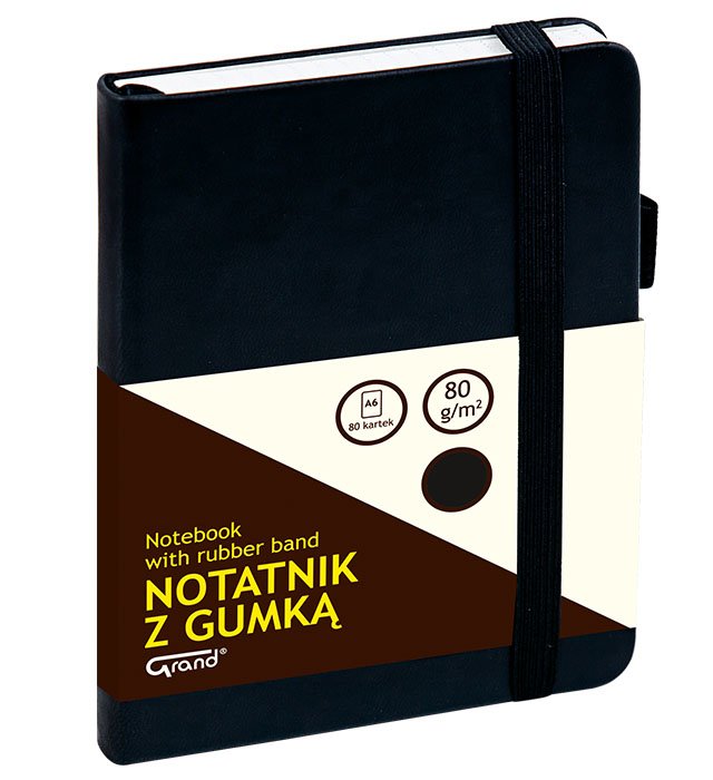Notatnik GRAND z gumką czarny A6/80 kartek 80gm- kratka