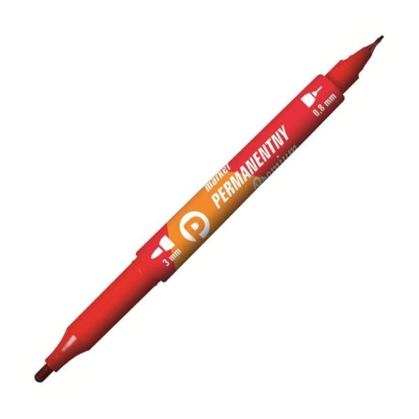 Marker Permanentny Tetis 2 końcówki Czerwony KM501-C2