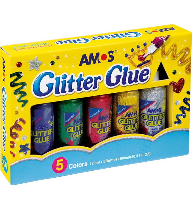 Klej z brokatem AMOS GCL120P5 &#8211 120ml x 5 kolorów