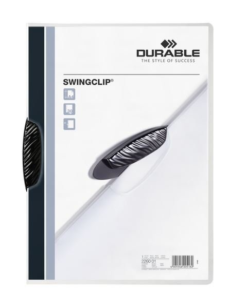 Skoroszyt Zaciskowy A4 PP Swingclip 30 Kartek Czarny /Durable 226001