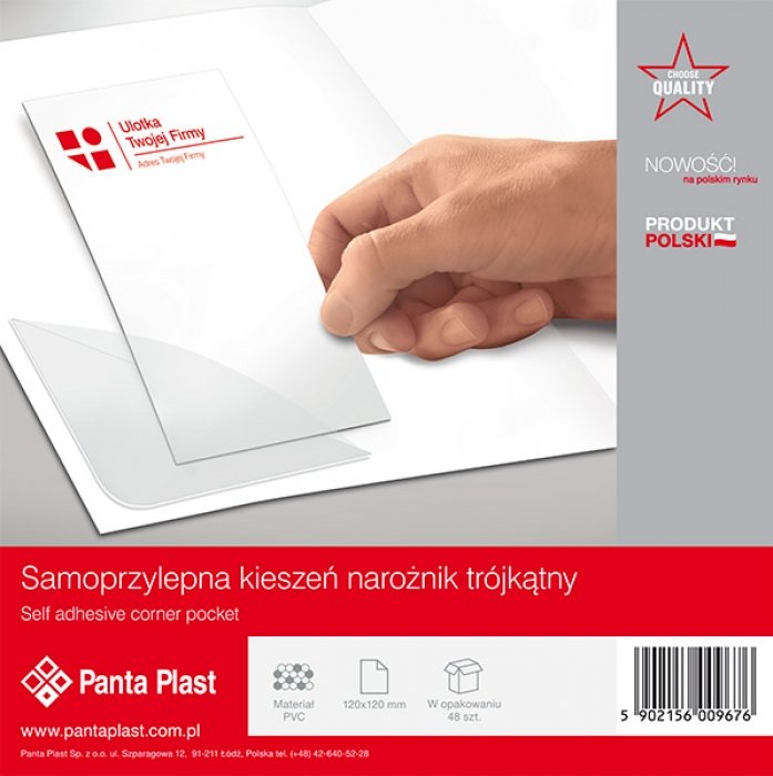 Kieszeń samoprzylepna, narożnik trójkątny PVC 120 x 120 mm x 10 szt