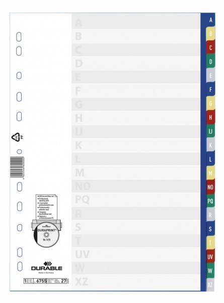 Przekładki do Segregatorów A-Z (20) PP A4 Mix Kolorów /Durable 675527