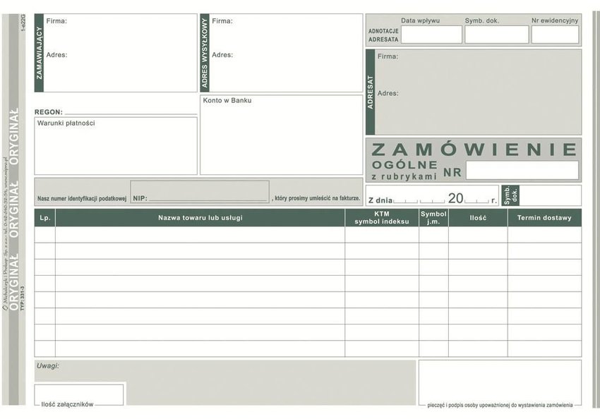Zamówienie Ogólne A5 Oryg.+1k Poziom 331-3 /MiP