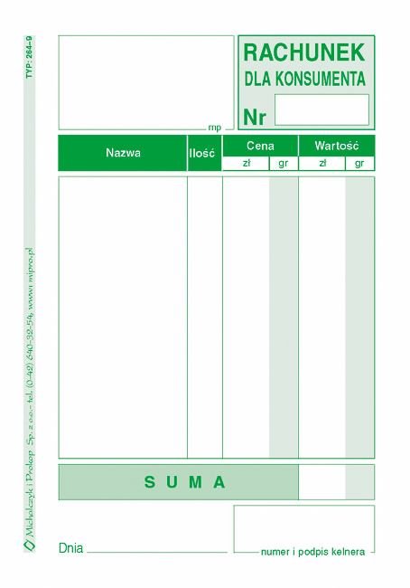 Rachunek Dla Konsumenta A7 Wielok. Pion 264-9 /MiP