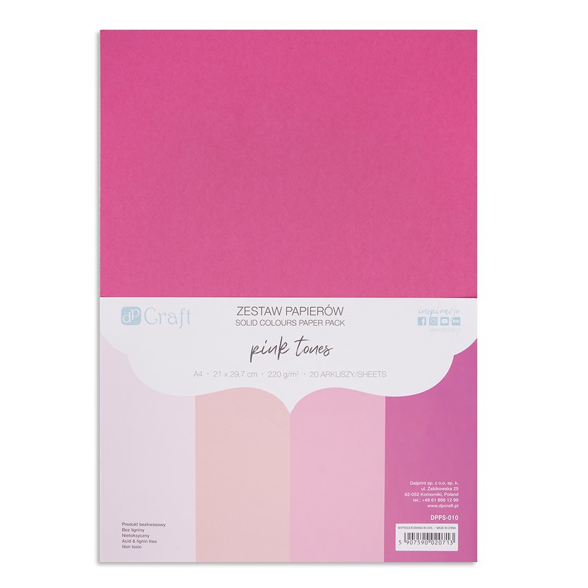 Zestaw Papierów 220G - Pink Tones A4 20 Ark.  /DpCraft