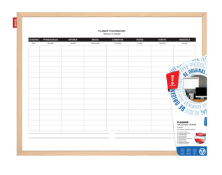 Tablica Planer Memobe, Tygodniowy, Nadruk W Kolorze Czarnym, Rama Drewniana, 60X40 Cm