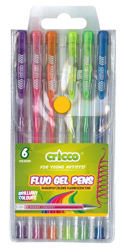 Długopisy Żelowe Fluorescencyjne  Cricco 6 Kol. Etui