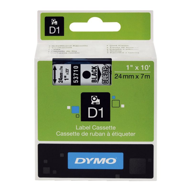 Taśma Dymo D1 - 24 mm x 7 m, Czarny / Przezroczysty