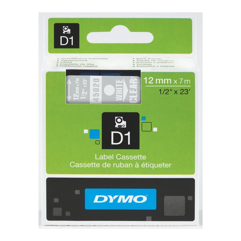 Taśma Dymo D1 - 12mm x 7 m, Biały / Przezroczysty