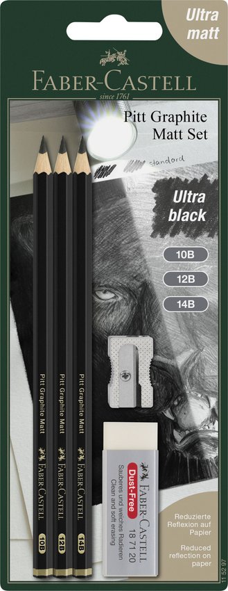 Pitt Graphite Matt Zestaw Na Blistrze 3 Ołówki 10B, 12B, 14B + Gumka + Temperówka Faber-Castell
