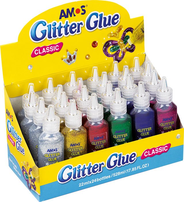 Klej z brokatem AMOS GCL22D24 &#8211 22ml x 6 kolorów x 4 szt.