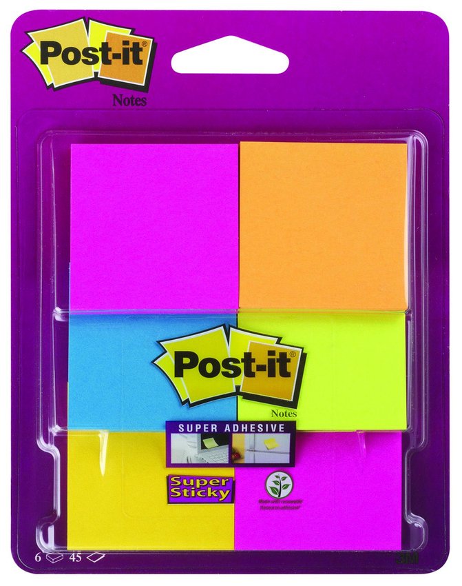 Karteczki Samoprzylepne Post-It Super Sticky (6916S-Ypob) 476X476Mm 6X45 Kart. Mix Kolorów