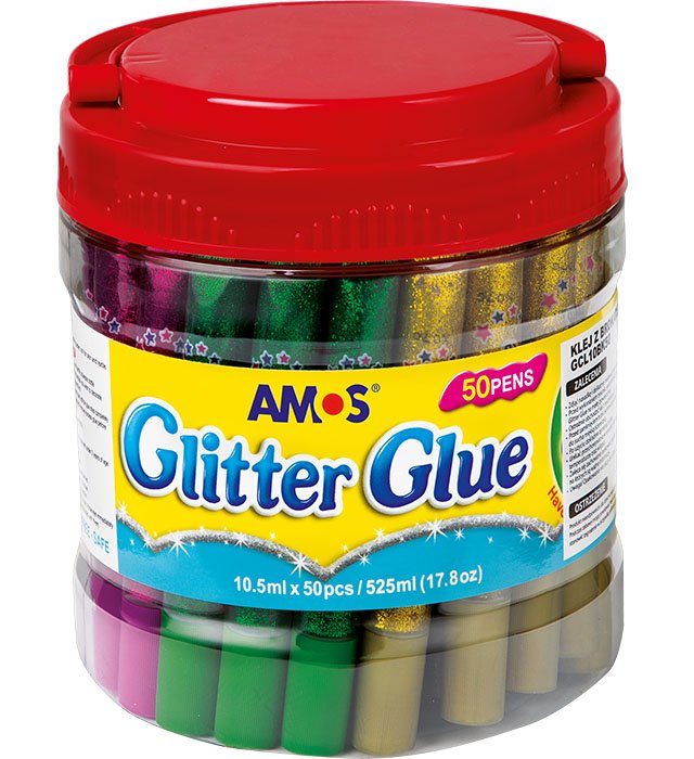 Klej z brokatem AMOS GCL 10BK50 &#8211 10,5ml x 50 kolorów