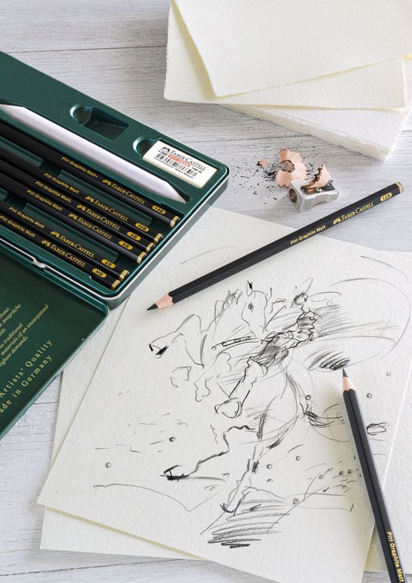 Ołówek Artystyczny Pitt Graphite Matt 8  Szt. + Akcesoria Opakowanie Metalowe Faber-Castell