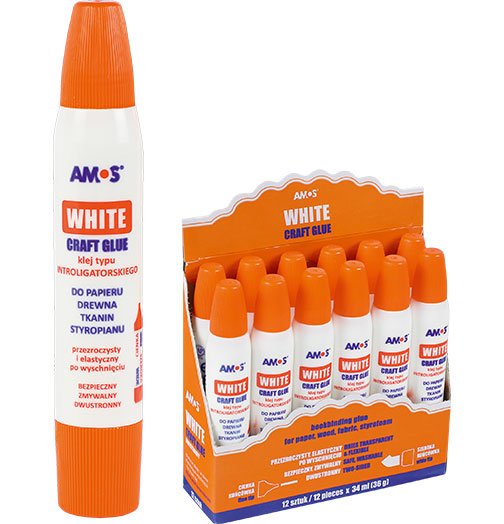 Klej w płynie AMOS WCG34D12 biały &#8211 34ml / 36g