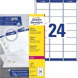 Samoprzylepne etykiety adresowe Avery 63.5x33.9 24/A4 A'100 białe No.L7159-100