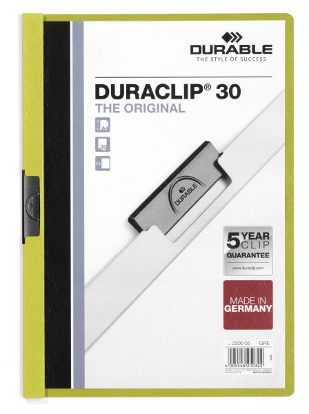 Skoroszyt z Klipem A4 PVC Duraclip 30 Kartek Zielony /Durable 220005