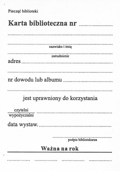 Karta Biblioteczna A7 A'100 B191/Typograf