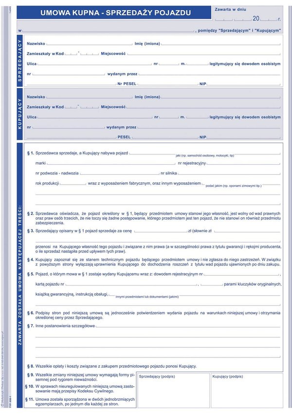 Umowa Kupna-Sprzedaży Pojazdu A4 Wielok. 650-1 /MiP