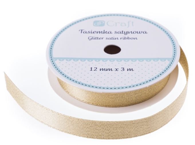 Tasiemka Satynowa z Brokatem - Anita'S - Złota 3M  / DpCraft