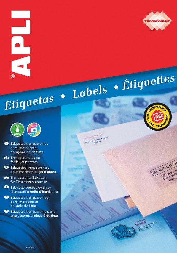 Etykiety Poliestrowe Apli 70X37mm Prostokątne Transparentne 10 Ark.