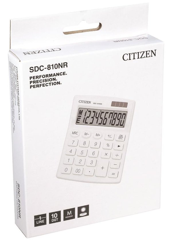 Kalkulator Biurowy Citizen Sdc-810Nrwhe 10-Cyfrowy 127X105mm Biały