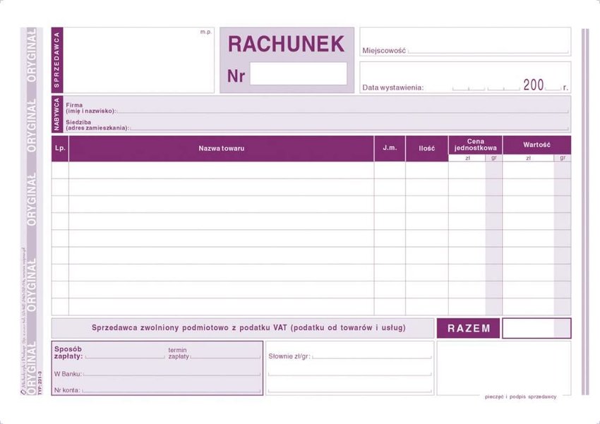 Rachunek Dla Zwol. z VAT A5 Oryg.+1k Poziom 231-3 /MiP