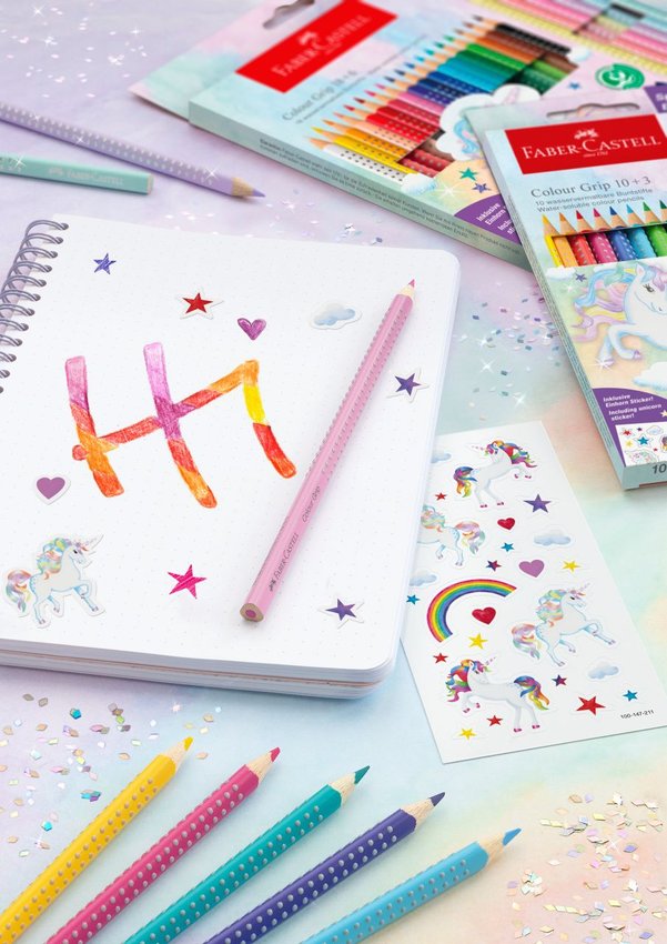 Kredki Grip 2001 Edycja Unicorn 18 Kredek Grip + 6 Kredek Sparkle Pastelowych + Naklejki Faber-Castell