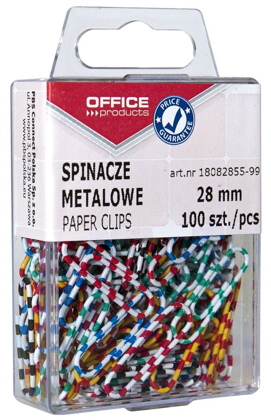 Spinacze Metalowe Office Products Zebra Powlekane 28mm W Pudełku 100Szt. Mix Kolorów