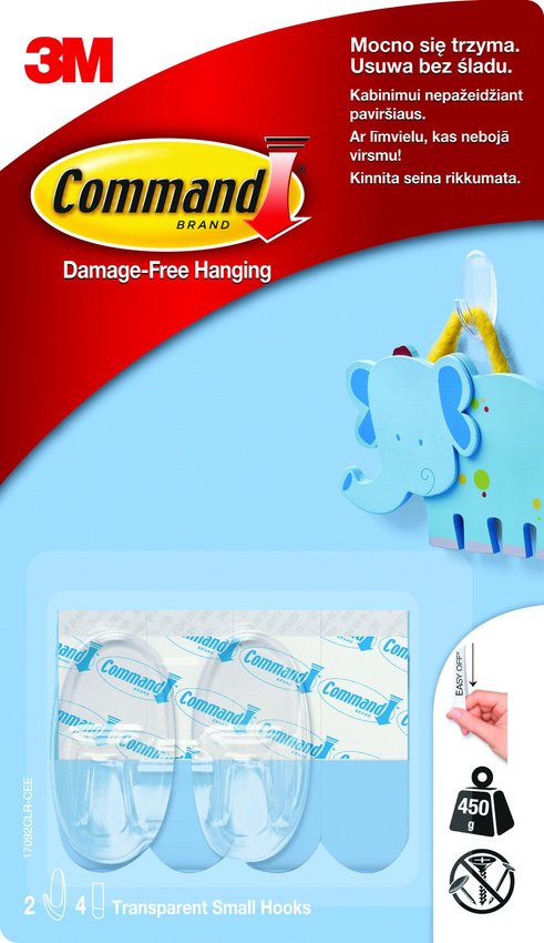 Hak Plastikowy Samoprzylepny 2szt. 450g Przezroczysty (17092CLR) /Command