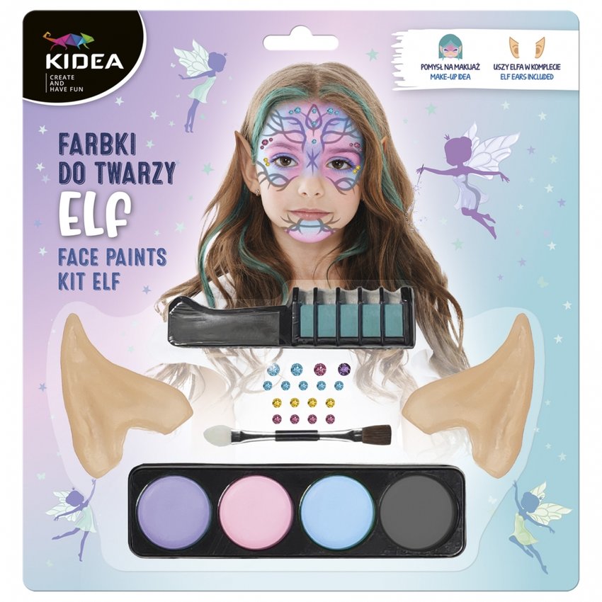 Farby do Malowania Twarzy 4kol + Akcesoria Elf /Kidea
