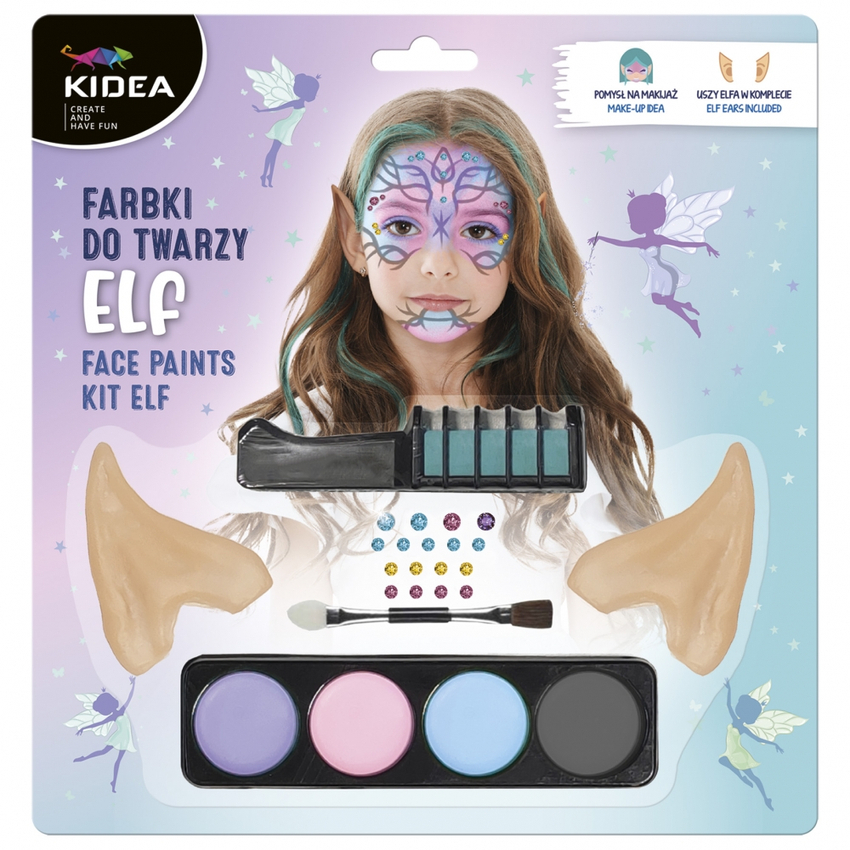 Farby do Malowania Twarzy 4kol + Akcesoria Elf /Kidea