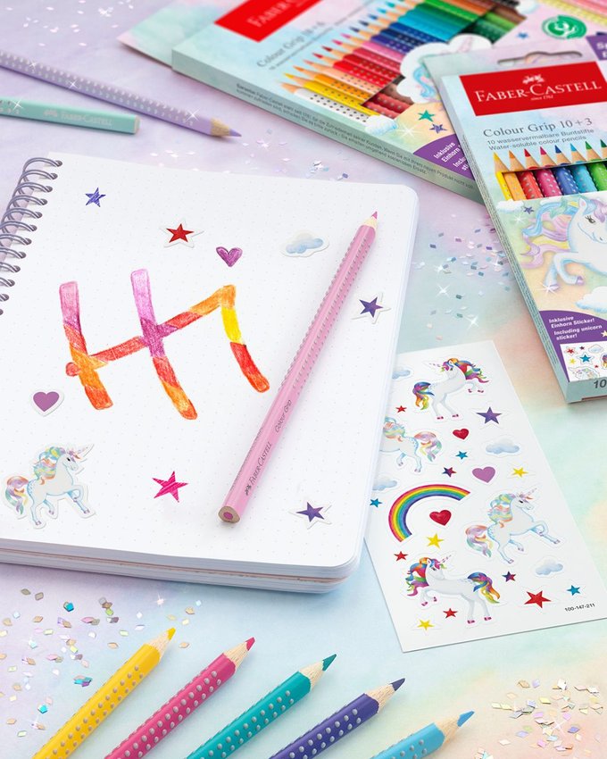 Kredki Grip 2001 Edycja Unicorn 18 Kredek Grip + 6 Kredek Sparkle Pastelowych + Naklejki Faber-Castell