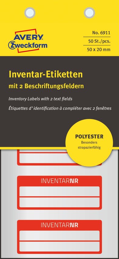 Etykiety Inwentaryzacyjne 2 Liniowe Avery 50x20 10/A4 A'5 Srebrno-Czerwone No.6911
