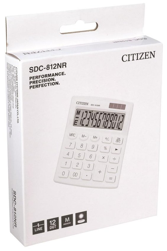 Kalkulator Biurowy Citizen Sdc-812Nrwhe 12-Cyfrowy 127X105mm Biały