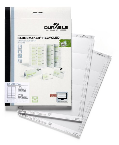 Wkłady Do Identyfikatorów Badgemaker 54x90mm Recykl. 240szt. Białe /Durable 142802