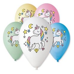 Balony Premium "Jednorożec - magiczna noc", nad. kolorowy, 12" / 5 szt.  /GoDan