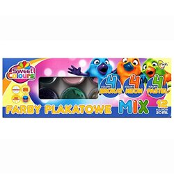 Farby Plakatowe 12 kol. 20ml Mix 4Brokat 4Neon 4Pastel Sweet Colours / Otocki