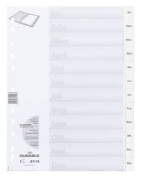 Przekładki do Segregatorów Jan.-Dez. (12) Strona Tytułowa PP A4 Białe /Durable 611402