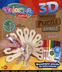 Puzzle Drewniane 3D Do Malowania Paw + Akcesoria /Colorino