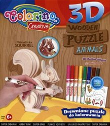Puzzle Drewniane 3D Do Malowania Wiewiórka + Akcesoria /Colorino