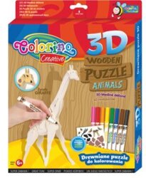 Puzzle Drewniane 3D Do Malowania Żyrafa + Akcesoria /Colorino