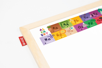 Tablica Edukacyjna Memobe, Whiteboardgame: Alphabet Adventure!, Nadruk Alfabet, Wersja Pl, Rama Drewniana, 90X60 Cm