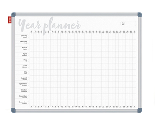 Tablica Planer Memobe, Roczny, Nadruk W Kolorze Czarnym, Rama Aluminiowa Classic, Model 7, 120X90 Cm