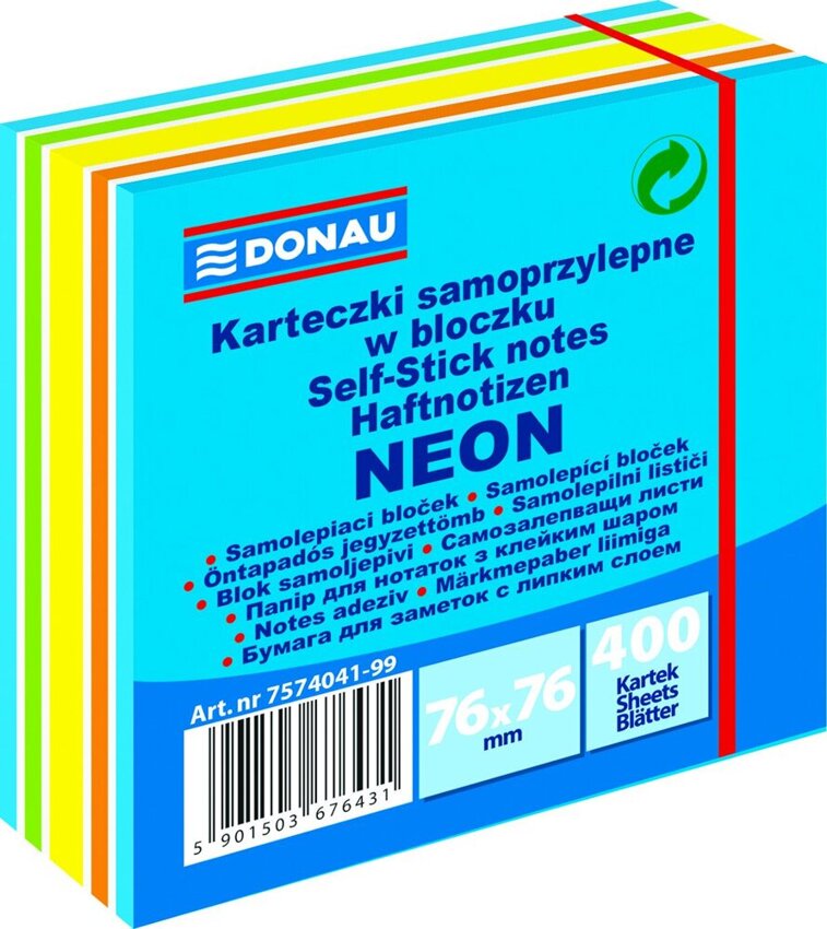Bloczek Samoprzylepny 76x76 400k 5kol. Neon (niebieski) /Donau