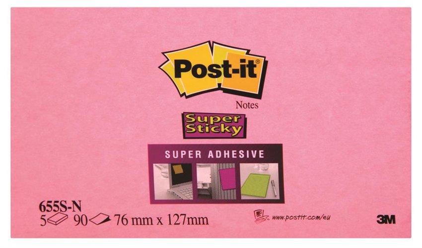 Bloczek Samoprzylepny Post-It Super Sticky (655S-N) 127X76Mm 5X90 Kartek Neonowe