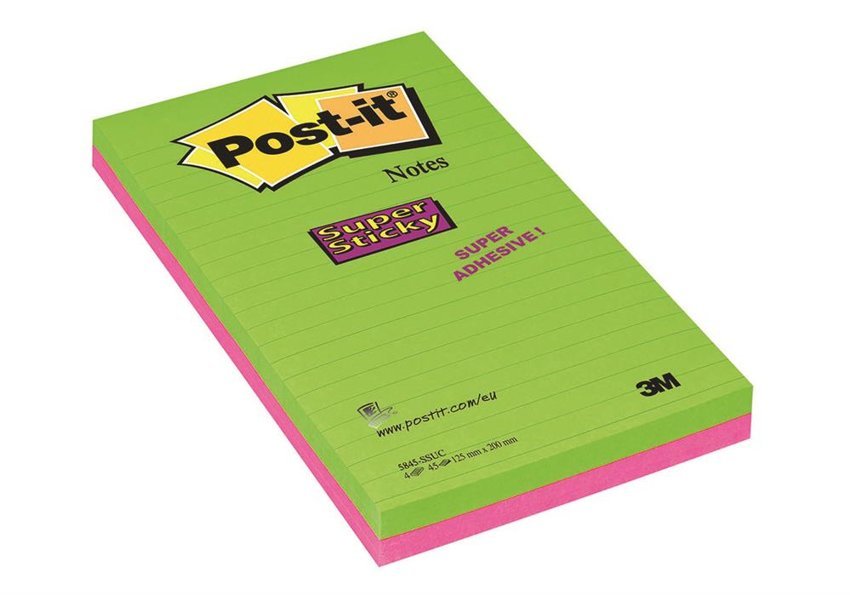 Bloczek Samoprzylepny Post-It Super Sticky W Linie (5845- Ssuc) 125X200Mm 4X45 Kart. Neonowe